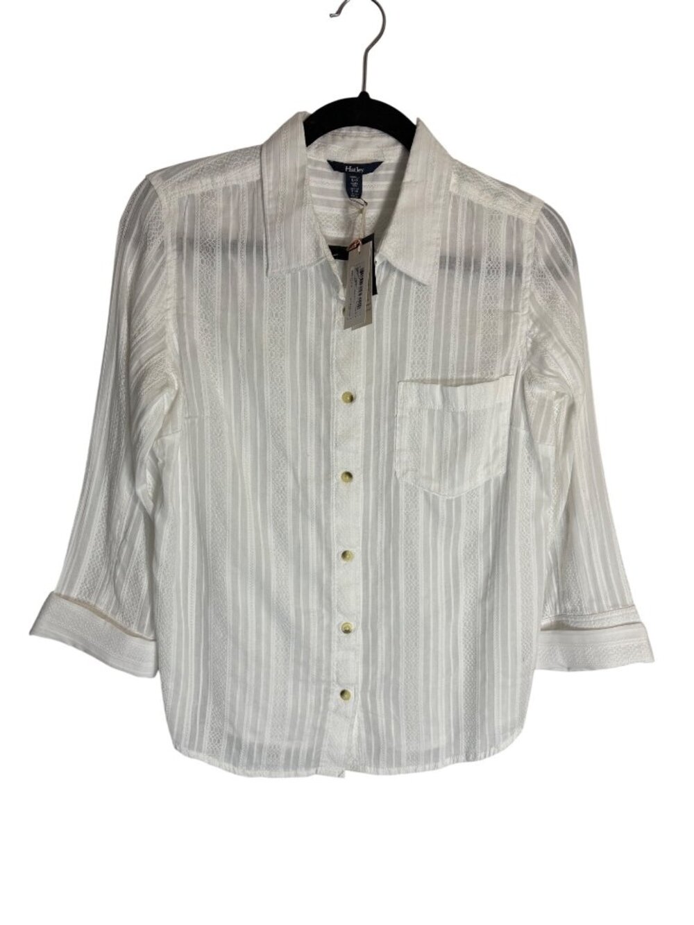 NWT Hatley Cotton Button-Up Shirt 3/4 Sleeve White-sz Small